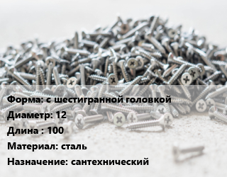 Шуруп с шестигранной головкой 12х100 сталь сантехнический, шт цена от 21.6 Тг / кг, где купить, условия доставки в Костанае и Костанайской области
